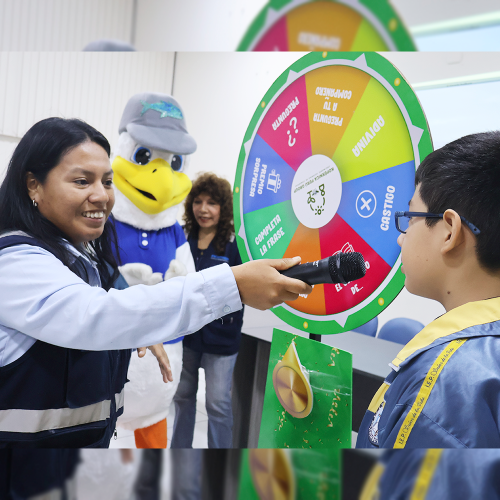 Estudiantes participan de la ruleta ganadora para evidencias sus aprendizajes sobre el proyecto PTAR II Chimbote
